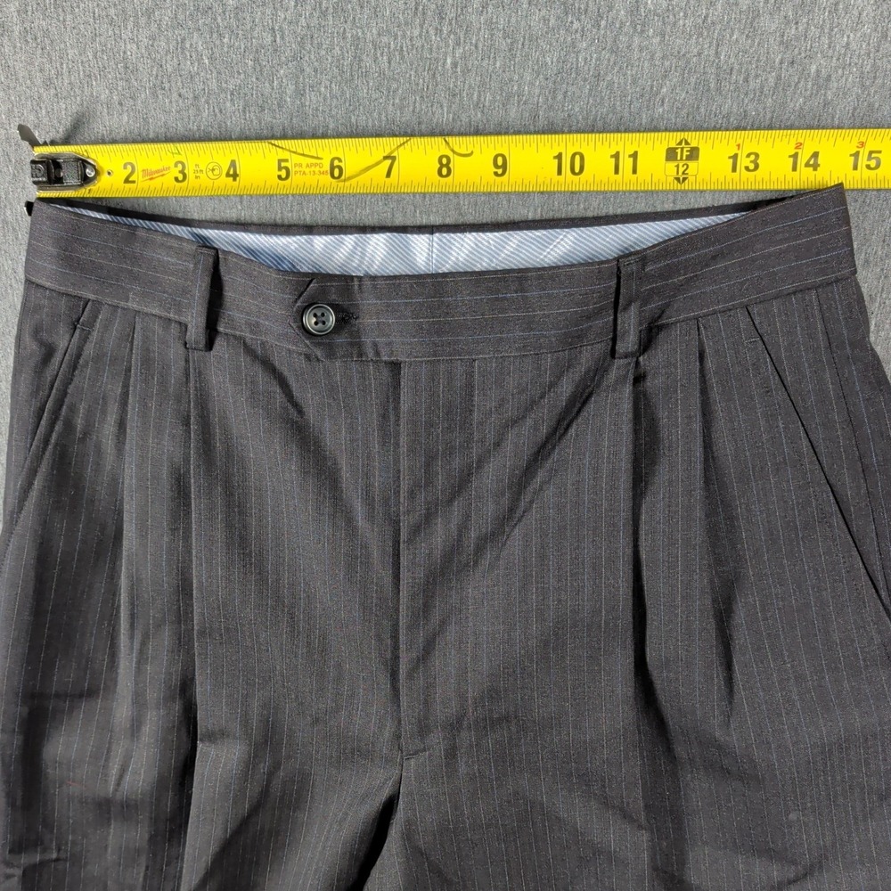 Joseph Feiss 29x29 Navy Blue Wool Pleated Cuffed Pinstripe Baggy Dress Pants EUC - Picture 5 of 9